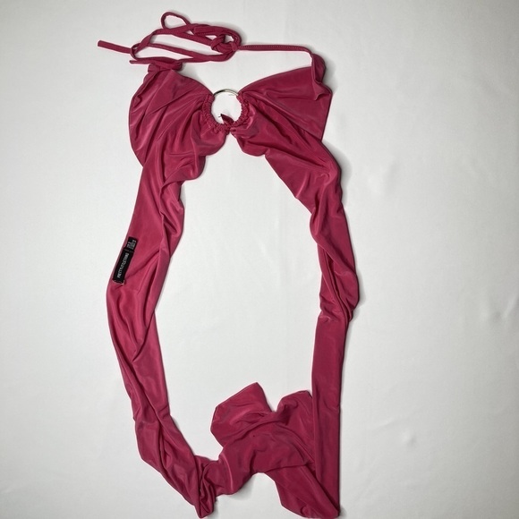 PrettyLittleThing Hot Pink Ring Detail Halterneck Crop Top Size 4 - Picture 3 of 8